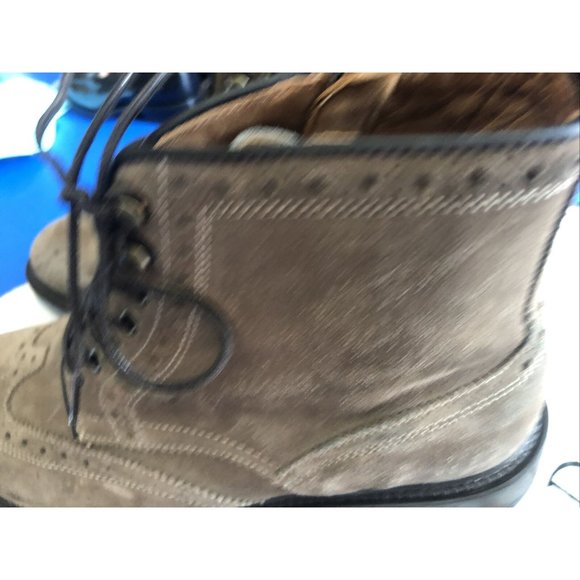 NWT Massimo Dutti Mens Taupe Suede Wing Tip Lace-Up Zip Boots Size 8 US 41 - Picture 9 of 10